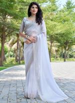 Sattin Silk White Wedding Wear Hand Work Saree